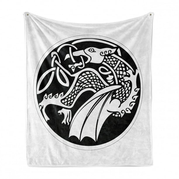 Astronomical Druidic of a Mythical Dragon in Round Shape Form Background Black and White Cozy Plush for Indoor and Outdoor Use Ambesonne Celtic Soft Flannel Fleece Throw Blanket 50 x 60 